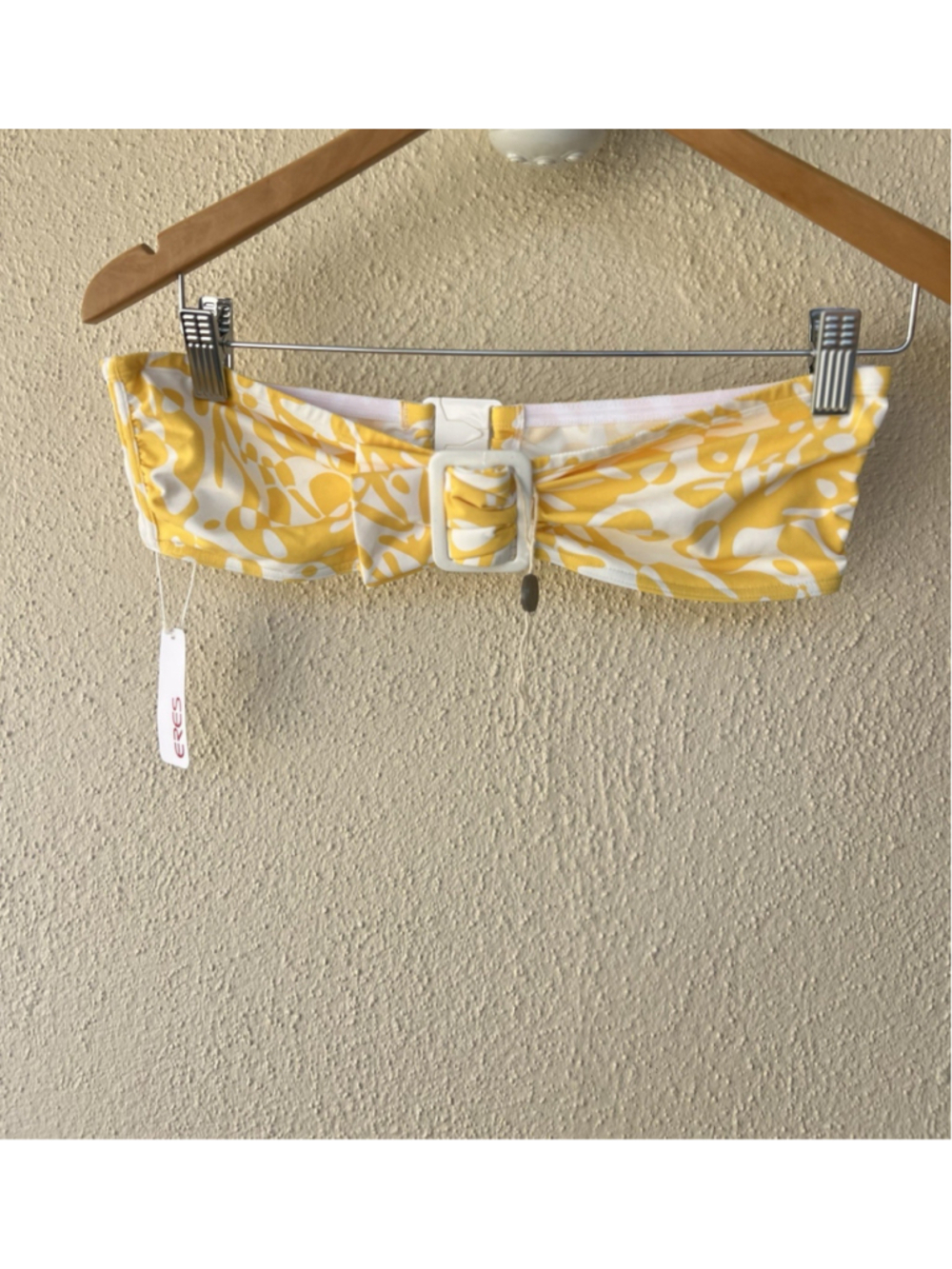 Eres Octopus Cora Strapless Bandeau Bikini Top Yellow White Print FR 44 US 12
